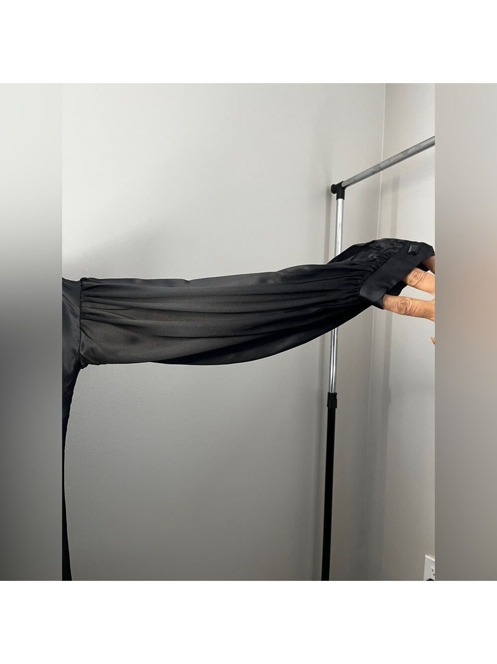 Vintage Magaschoni Satin Mini Dress Lantern Sleeves Black Size 6 8 $388 NWT - Picture 2 of 5